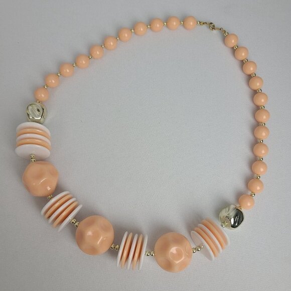 VINTAGE Peach Necklace Chunky Beaded - Picture 2 of 6